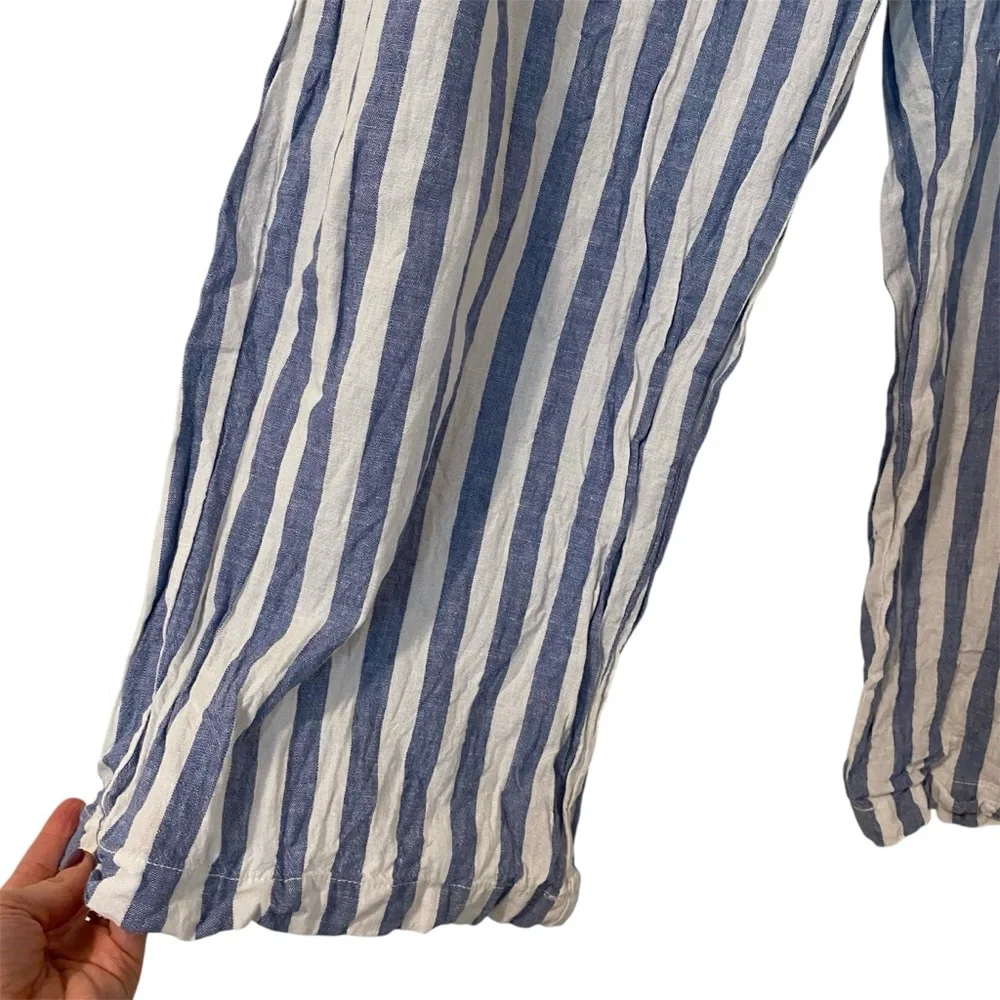 Beachlunchlounge Women’s Giavanna Linen Tie Blue and Cream Striped Pants Size XL - Picture 5 of 8